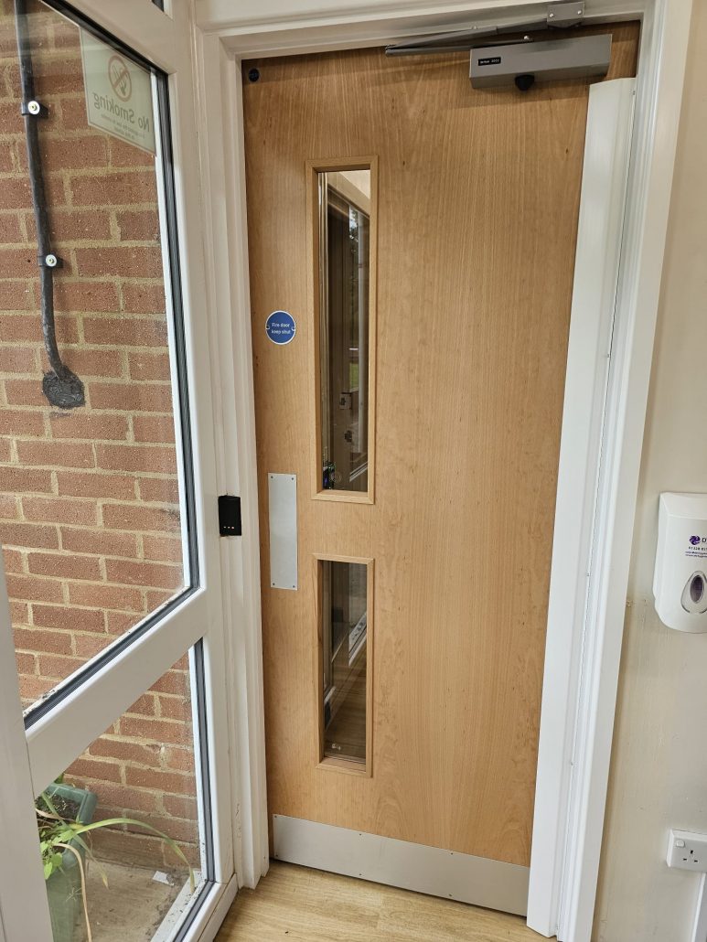 Access control door with card access point