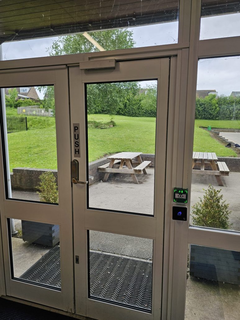 Push to open access control door for outside access