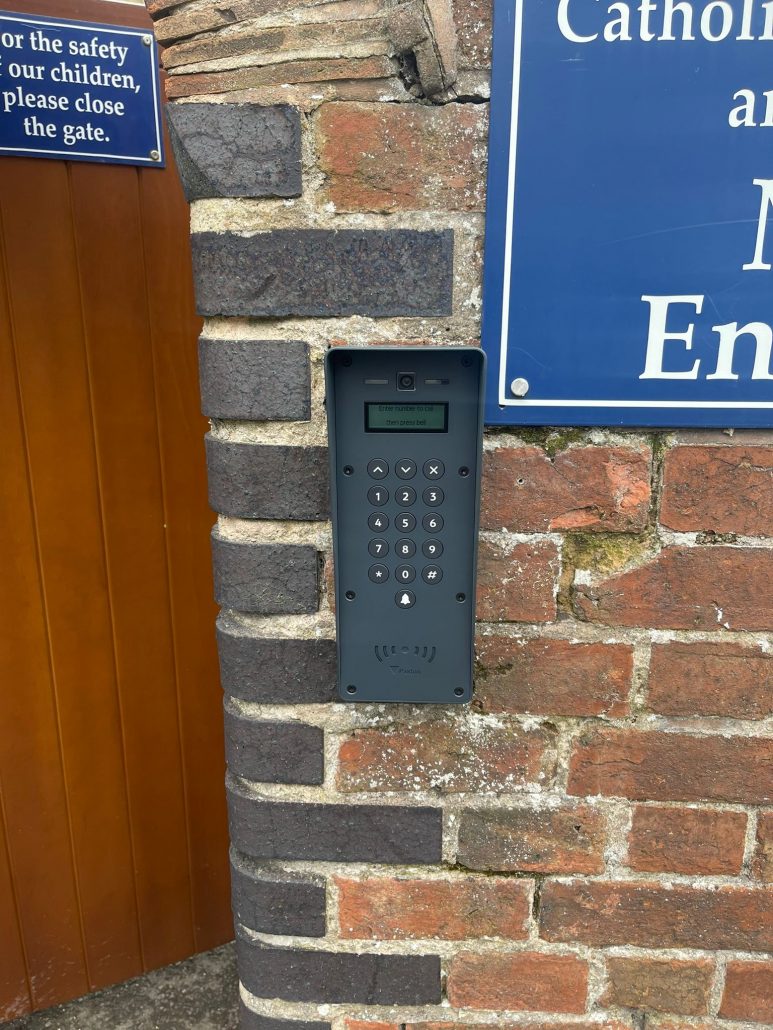 Access Control door entry device on gate for school